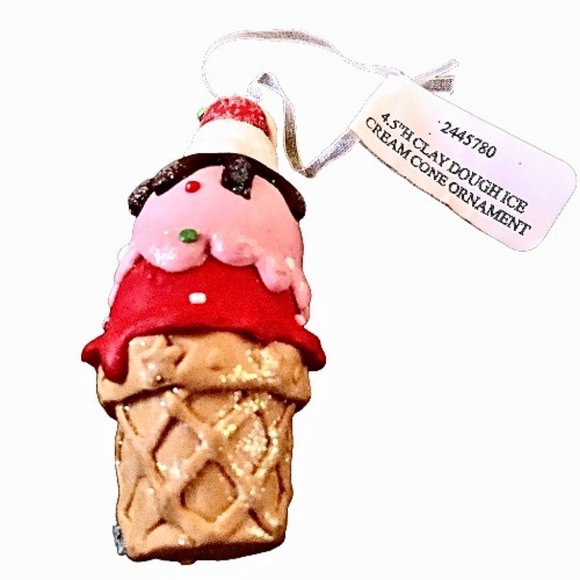 GERSON Ice Cream Cone Christmas Ornament CLAY DOUGH Cherry on Top New 4.5 - Picture 5 of 8